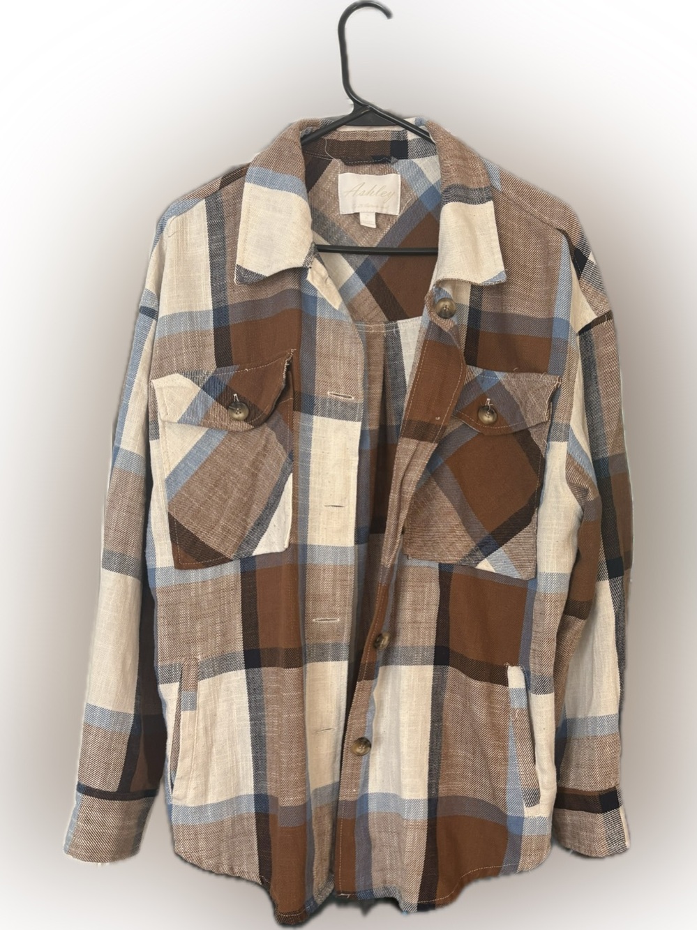 Ashley By 26 International Brown, Cream & Blue Plaid Shirt Jacket